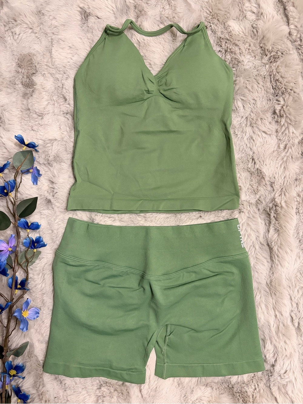 DFYNE Impact Halter Tank Top And Shorts Set Olive Green